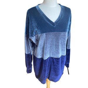 Amaryllis Velvet Colorblock Oversized Top Blue Grandpa Slouchy Whimsigoth-M